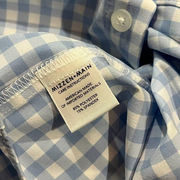 Mizzen + Main Mens Blue Check Plaid Long Sleeve Shirt Size Large Tall LT - Picture 4 of 5